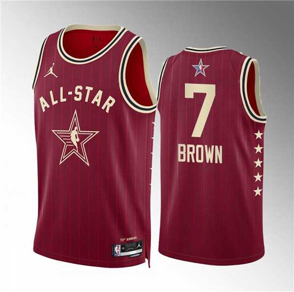 Mens 2024 All-Star #7 Jaylen Brown Crimson Stitched Basketball Jersey